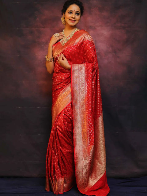 VastraLakshmi Classy Red Soft Silk Saree With Wonderful Blouse Piece