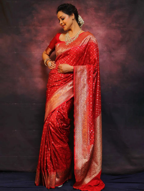 VastraLakshmi Classy Red Soft Silk Saree With Wonderful Blouse Piece