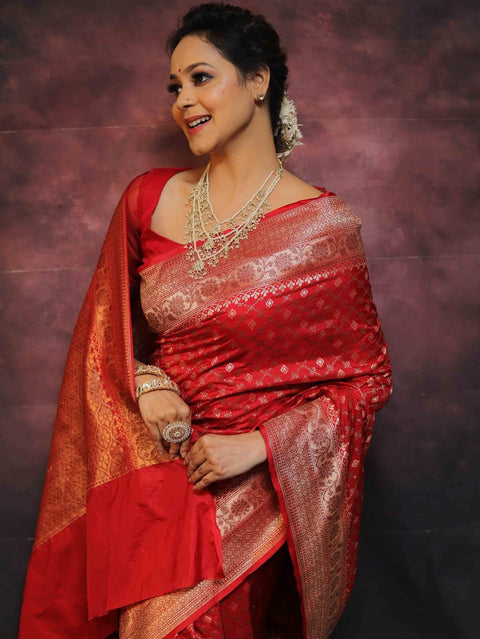 VastraLakshmi Classy Red Soft Silk Saree With Wonderful Blouse Piece