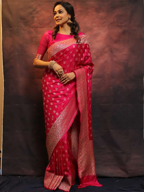 VastraLakshmi Lovely Dark Pink Soft Silk Saree With Invaluable Blouse Piece