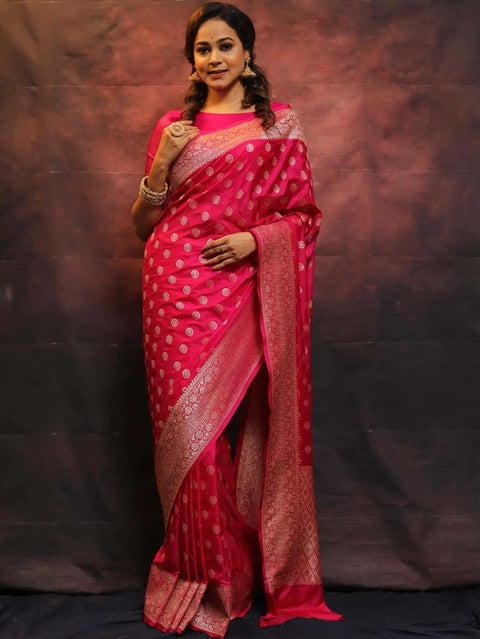 VastraLakshmi Lovely Dark Pink Soft Silk Saree With Invaluable Blouse Piece