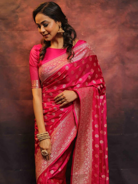 VastraLakshmi Lovely Dark Pink Soft Silk Saree With Invaluable Blouse Piece