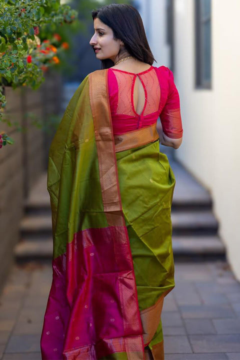 VastraLakshmi Sizzling Green Soft Silk Saree With Glowing Blouse Piece