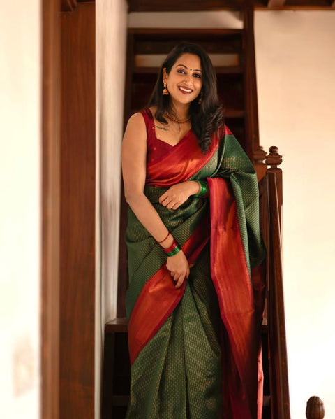 VastraLakshmi Extraordinary Dark Green Soft Silk Saree With Adorning Blouse Piece