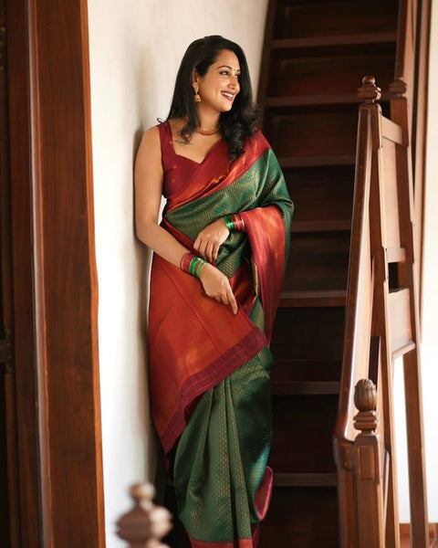 VastraLakshmi Extraordinary Dark Green Soft Silk Saree With Adorning Blouse Piece