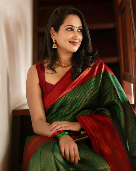 VastraLakshmi Extraordinary Dark Green Soft Silk Saree With Adorning Blouse Piece