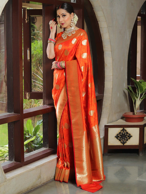 VastraLakshmi Classy Orange Soft Silk Saree With Unique Blouse Piece