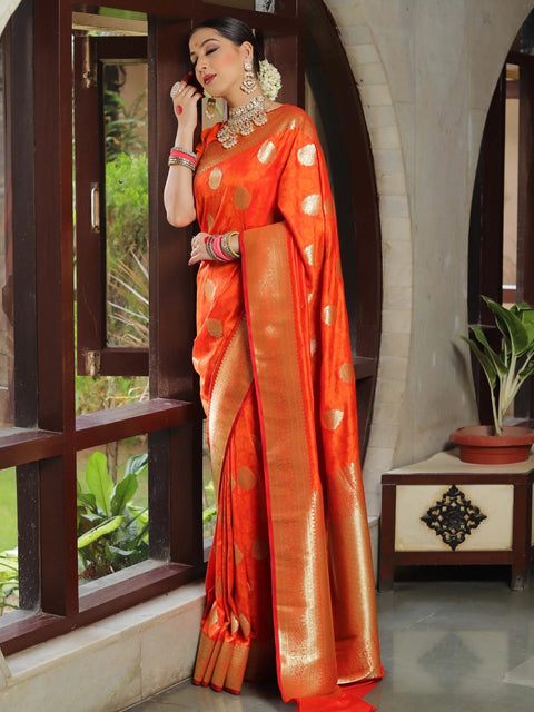 VastraLakshmi Classy Orange Soft Silk Saree With Unique Blouse Piece