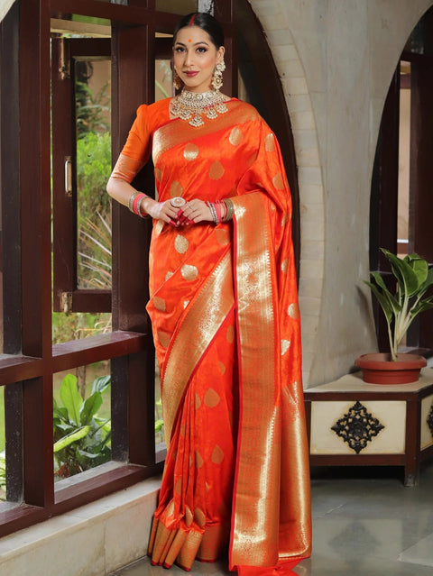 VastraLakshmi Classy Orange Soft Silk Saree With Unique Blouse Piece