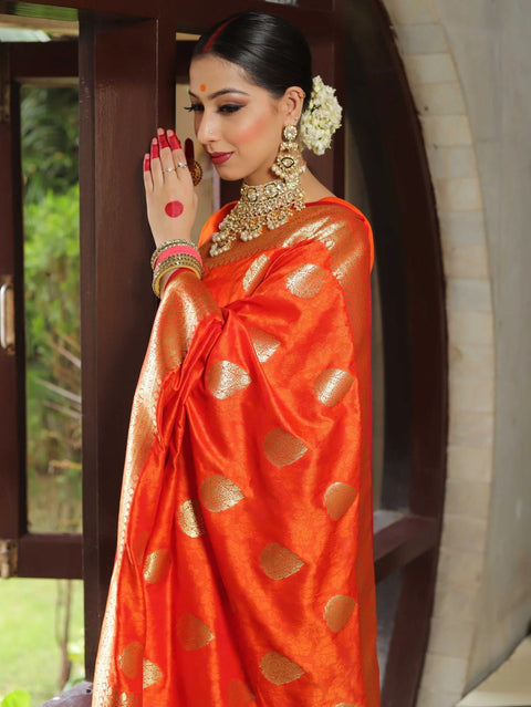 VastraLakshmi Classy Orange Soft Silk Saree With Unique Blouse Piece