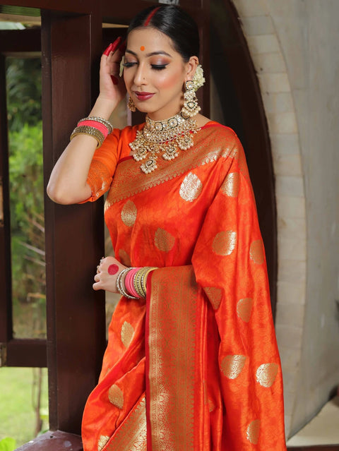 VastraLakshmi Classy Orange Soft Silk Saree With Unique Blouse Piece