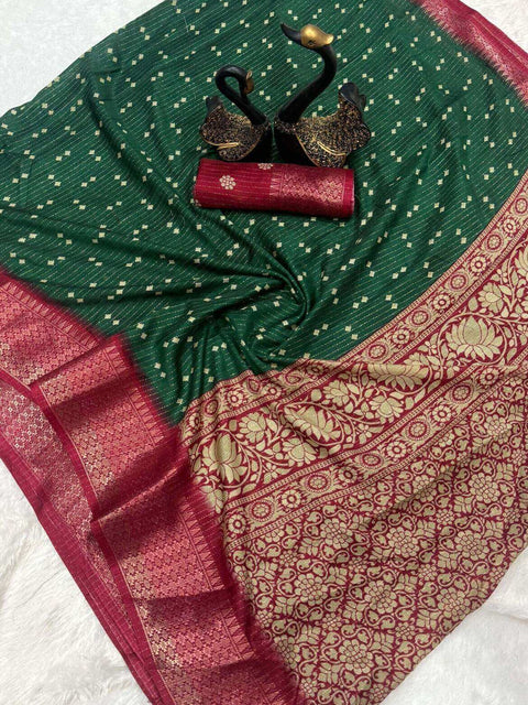 VastraLakshmi Charismatic Dark Green Digital Printed Dola Silk Saree With Prodigal Blouse Piece