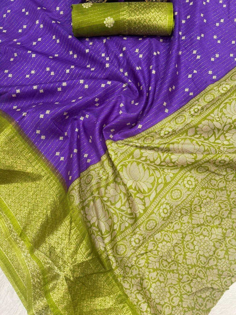 VastraLakshmi Supernal Purple Printed Dola Silk Saree With Luxuriant Blouse Piece