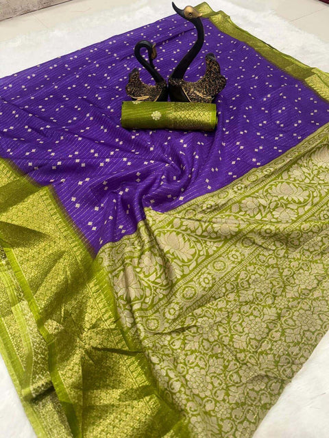 VastraLakshmi Supernal Purple Printed Dola Silk Saree With Luxuriant Blouse Piece