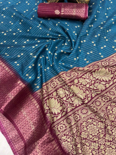 VastraLakshmi Smashing Teal Blue Digital Printed Dola Silk Saree With Redolent Blouse Piece