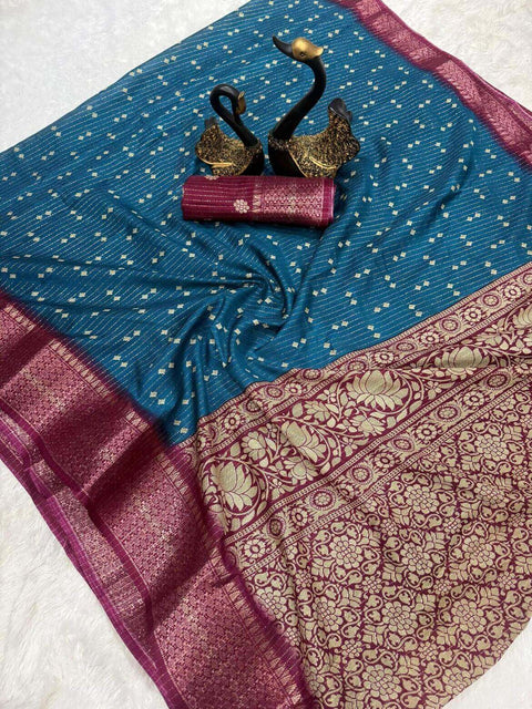 VastraLakshmi Smashing Teal Blue Digital Printed Dola Silk Saree With Redolent Blouse Piece