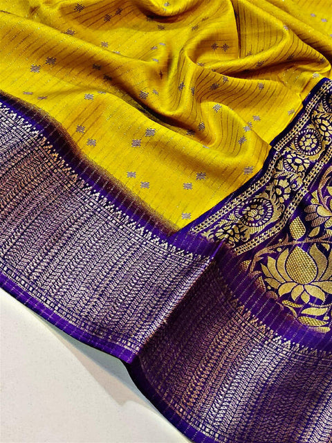 VastraLakshmi Magnetic Yellow Digital Printed Dola Silk Saree With Mellifluous Blouse Piece