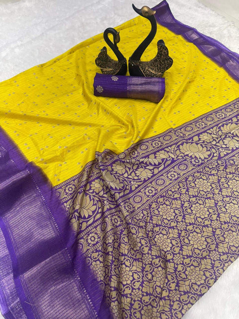 VastraLakshmi Magnetic Yellow Digital Printed Dola Silk Saree With Mellifluous Blouse Piece