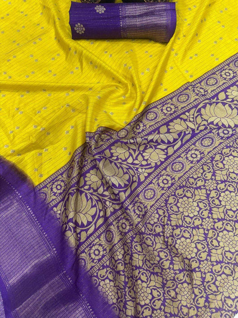 VastraLakshmi Magnetic Yellow Digital Printed Dola Silk Saree With Mellifluous Blouse Piece