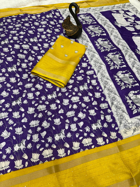 VastraLakshmi Preferable Royal Blue Digital Printed Dola Silk Saree With Prominent Blouse Piece