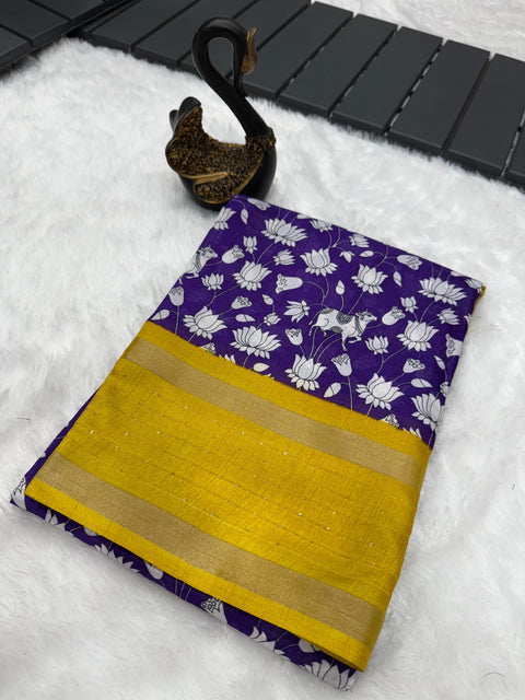 VastraLakshmi Preferable Royal Blue Digital Printed Dola Silk Saree With Prominent Blouse Piece