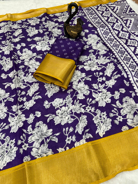 VastraLakshmi Captivating Royal Blue Digital Printed Dola Silk Saree With Appealing Blouse Piece