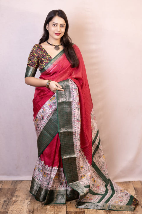 VastraLakshmi Majestic Dark Pink Digital Printed Dola Silk Saree With Fugacious Blouse Piece