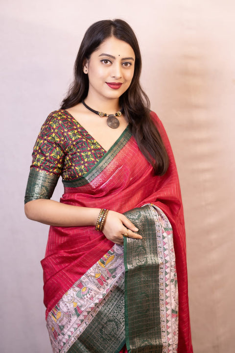 VastraLakshmi Majestic Dark Pink Digital Printed Dola Silk Saree With Fugacious Blouse Piece