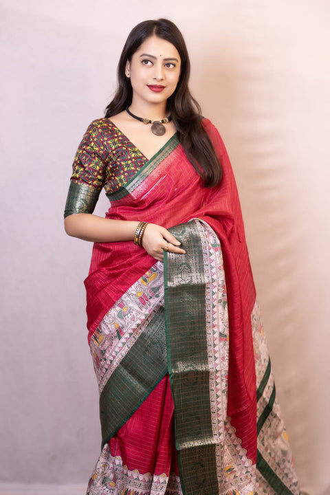 VastraLakshmi Majestic Dark Pink Digital Printed Dola Silk Saree With Fugacious Blouse Piece