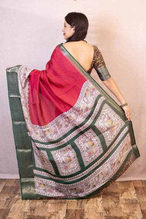 VastraLakshmi Majestic Dark Pink Digital Printed Dola Silk Saree With Fugacious Blouse Piece