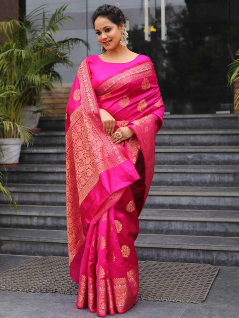 VastraLakshmi Outstanding Dark Pink Soft Silk Saree With Demanding Blouse Piece