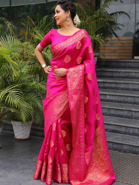 VastraLakshmi Outstanding Dark Pink Soft Silk Saree With Demanding Blouse Piece