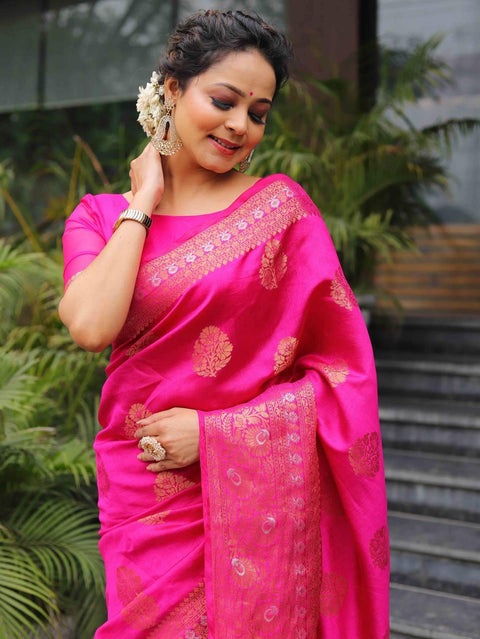 VastraLakshmi Outstanding Dark Pink Soft Silk Saree With Demanding Blouse Piece