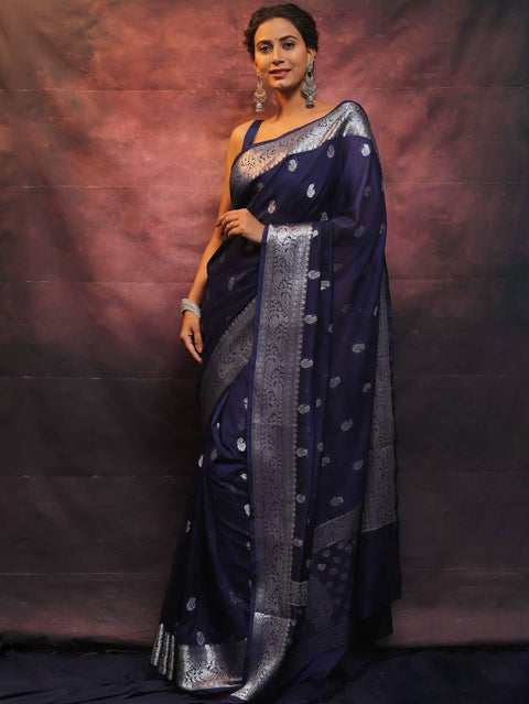 VastraLakshmi Pretty Navy Blue Soft Silk Saree With Adorning Blouse Piece