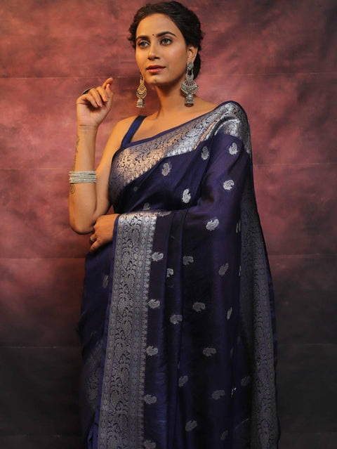 VastraLakshmi Pretty Navy Blue Soft Silk Saree With Adorning Blouse Piece