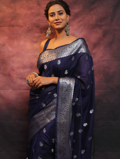 VastraLakshmi Pretty Navy Blue Soft Silk Saree With Adorning Blouse Piece