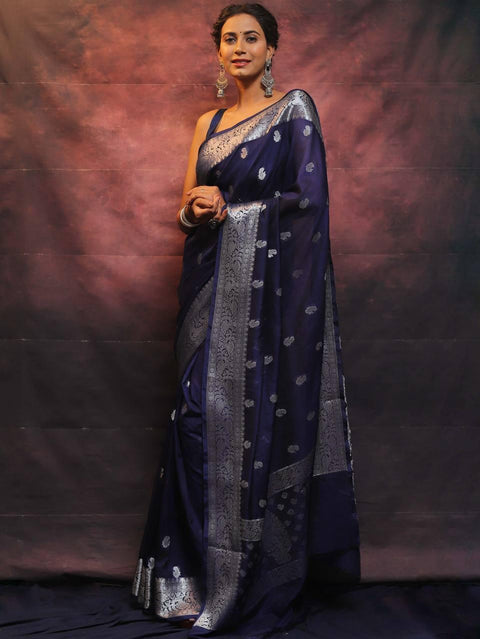 VastraLakshmi Pretty Navy Blue Soft Silk Saree With Adorning Blouse Piece