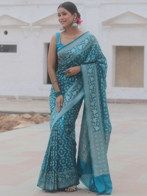 VastraLakshmi Extraordinary Firozi Soft Silk Saree With Lovely Blouse Piece