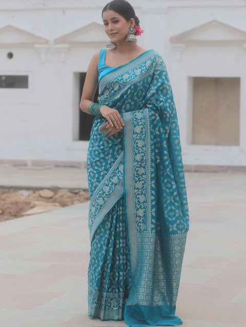 VastraLakshmi Extraordinary Firozi Soft Silk Saree With Lovely Blouse Piece