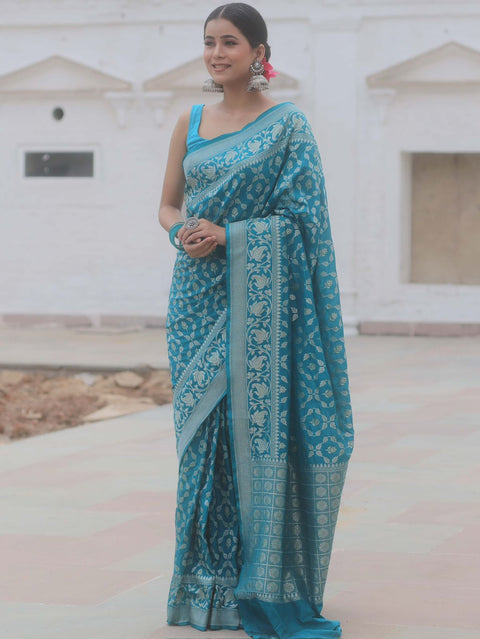 VastraLakshmi Extraordinary Firozi Soft Silk Saree With Lovely Blouse Piece