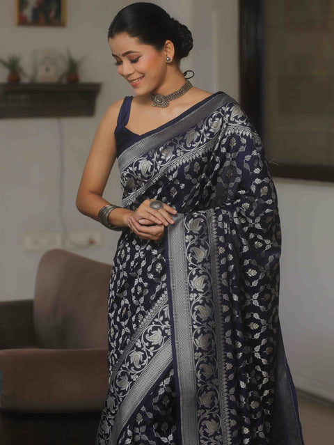 VastraLakshmi Phenomenal Navy Blue Soft Silk Saree With Demanding Blouse Piece