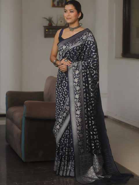 VastraLakshmi Phenomenal Navy Blue Soft Silk Saree With Demanding Blouse Piece