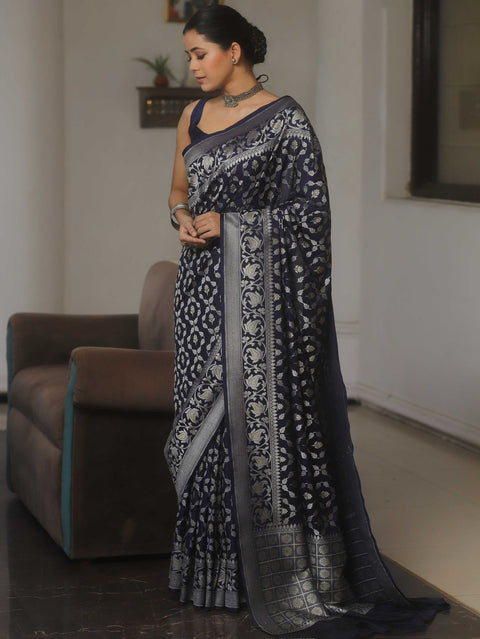 VastraLakshmi Phenomenal Navy Blue Soft Silk Saree With Demanding Blouse Piece