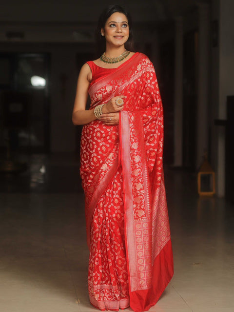 VastraLakshmi Mesmeric Red Soft Silk Saree With Blooming Blouse Piece