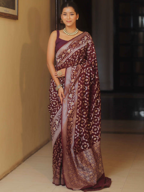 VastraLakshmi Fancifull Wine Soft Silk Saree With Classic Blouse Piece