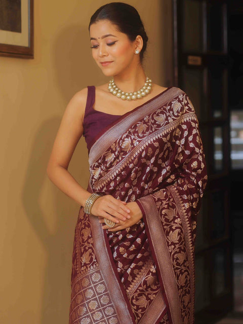 VastraLakshmi Fancifull Wine Soft Silk Saree With Classic Blouse Piece