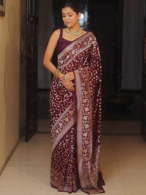 VastraLakshmi Fancifull Wine Soft Silk Saree With Classic Blouse Piece