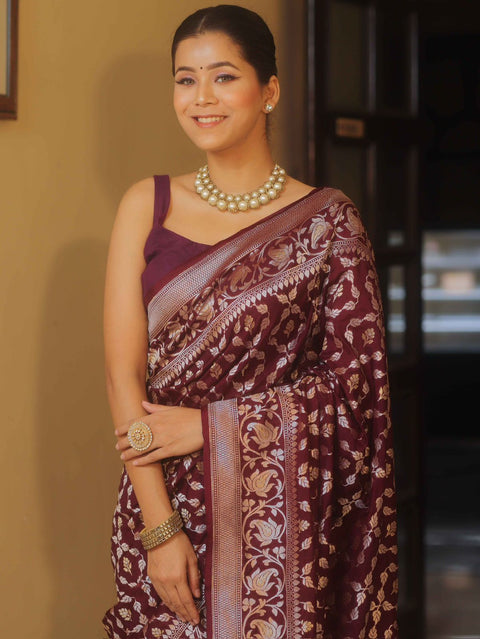 VastraLakshmi Fancifull Wine Soft Silk Saree With Classic Blouse Piece