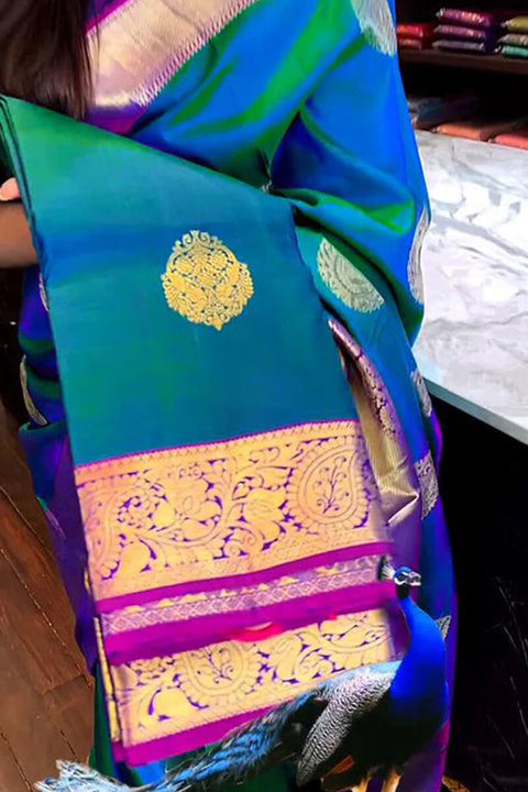 VastraLakshmi Lovely Blue Soft Silk Saree With Deserving Blouse Piece