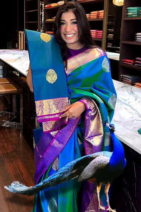 VastraLakshmi Lovely Blue Soft Silk Saree With Deserving Blouse Piece